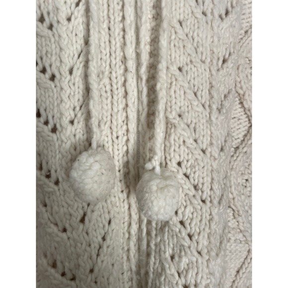 Indian Creations M Wool Sweater Chunky Knit Hood Cardigan Cream Winter Handmade - Picture 11 of 16